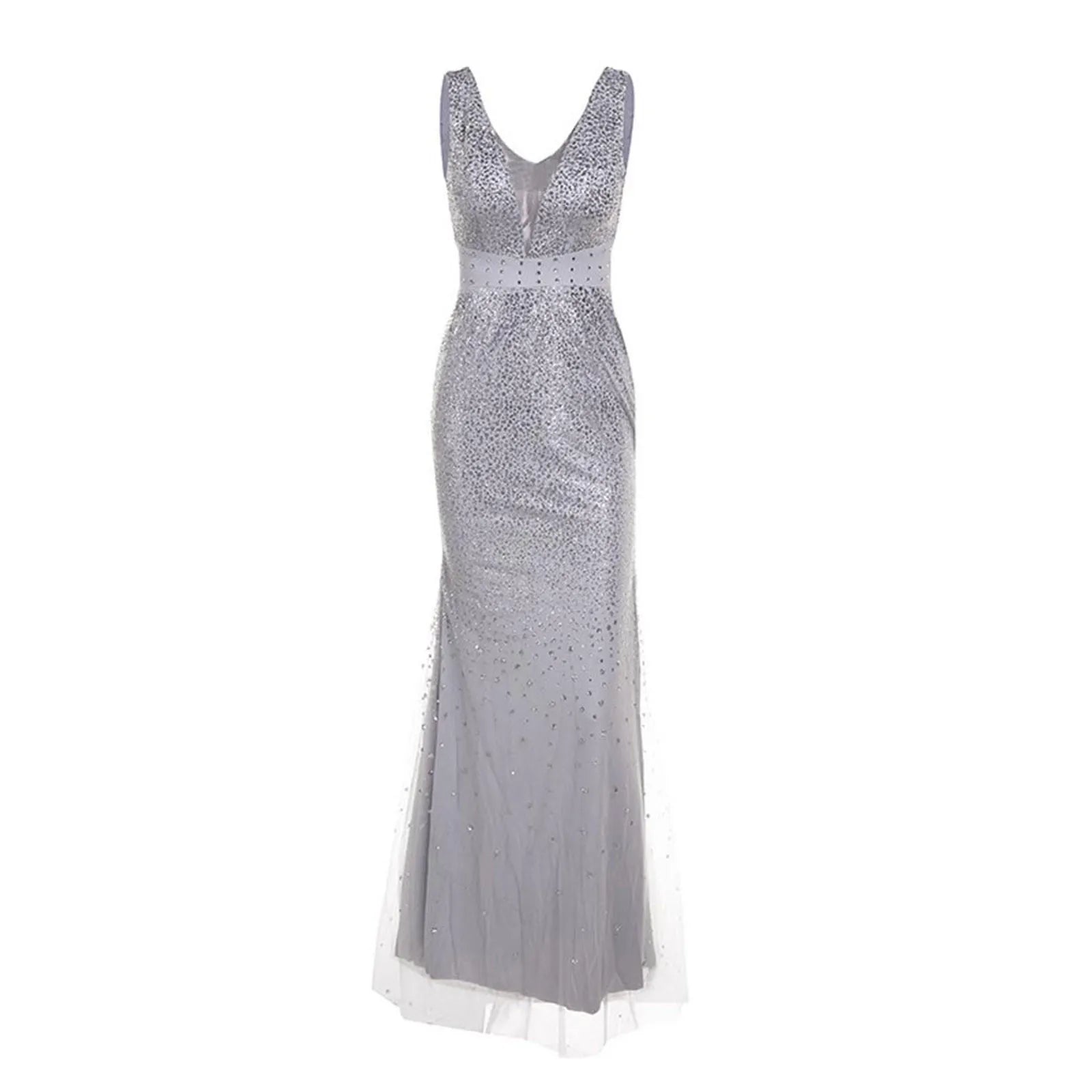 Textured Sequin Maxi Dress With Sculpted Fit And Side Slit