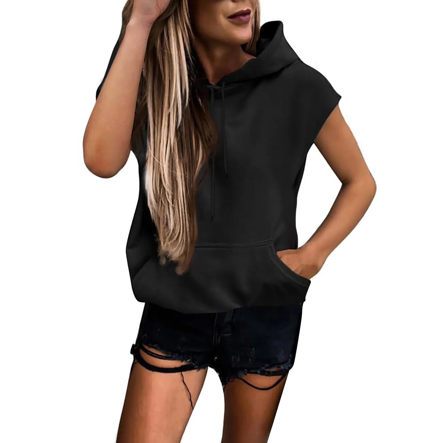 Women's Sleeveless Hooded Oversized Pullover with Relaxed Fit for Casual Layered Streetwear