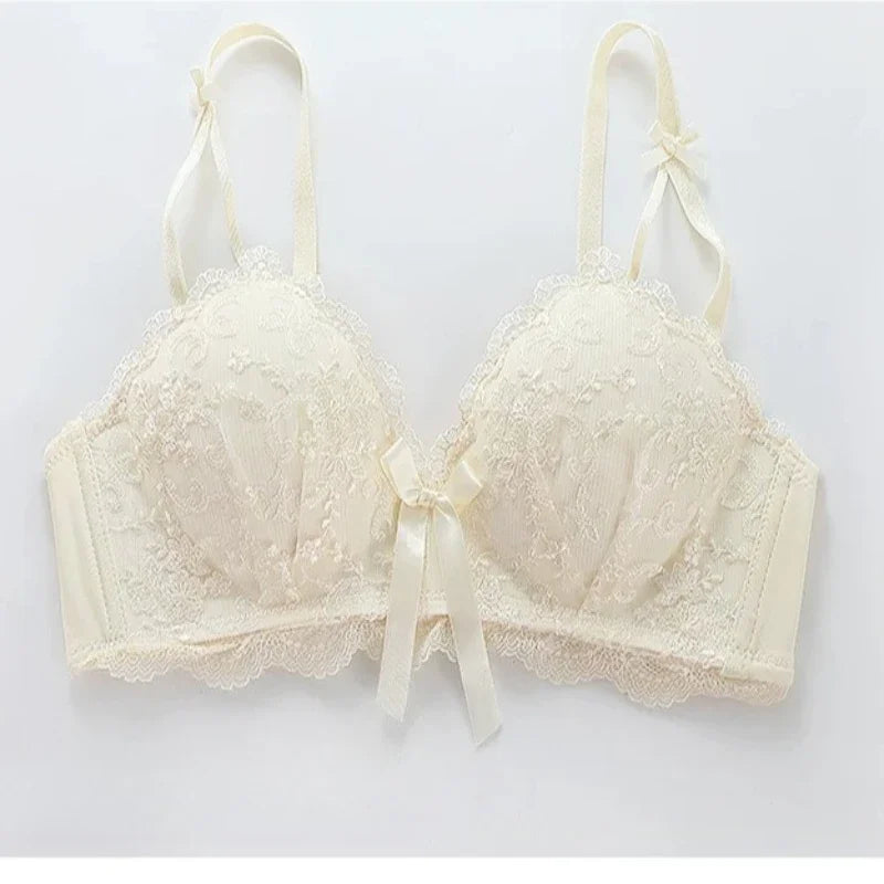 Scalloped Floral Lace Push-Up Bra with Side Smoothing Wings and Coordinated Brief Set