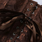 Regal Brown Floral Brocade Strapless Corset with Plunging Sweetheart Neckline