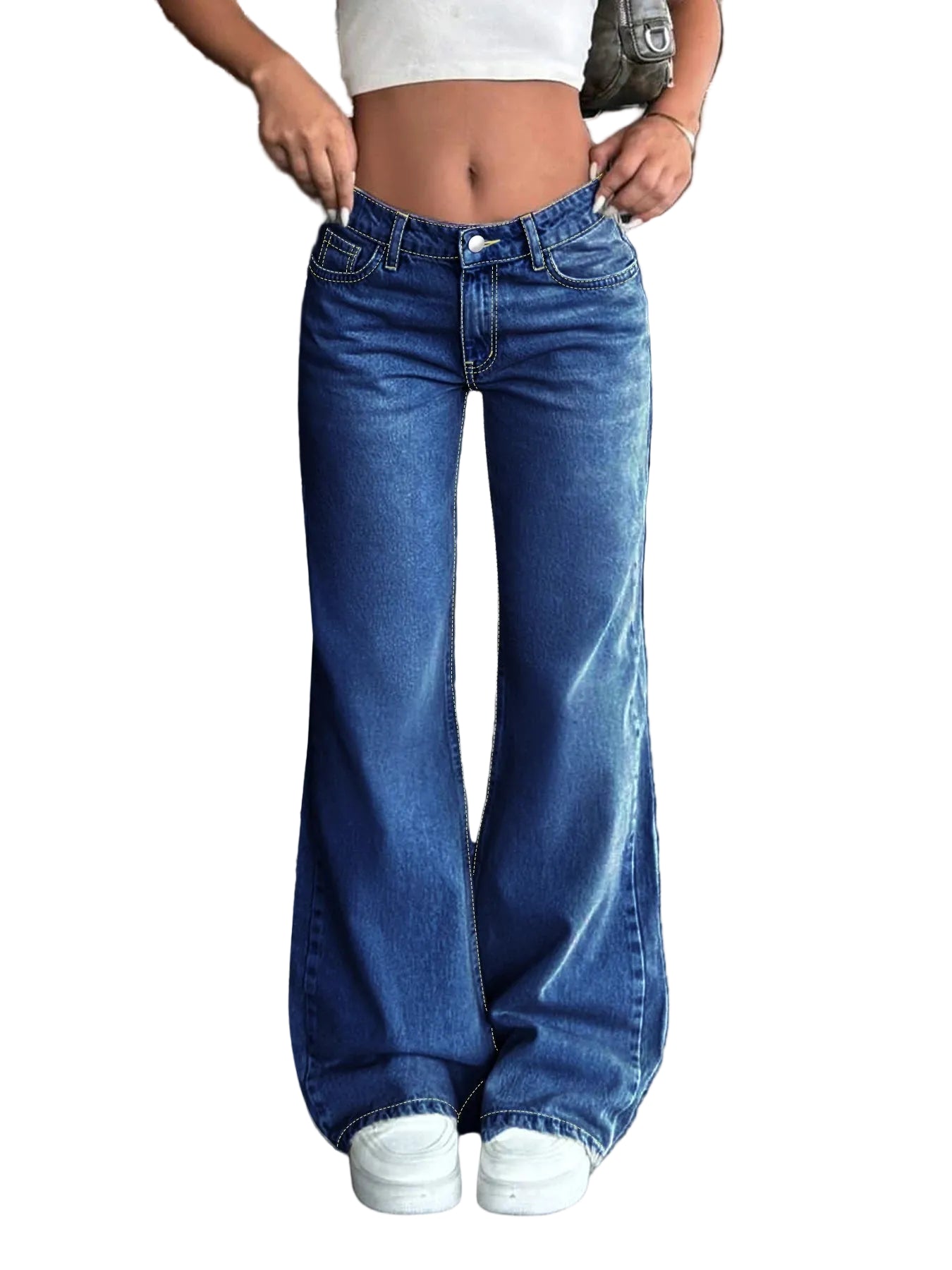 Women's Mid Rise Relaxed Straight Leg Stretch Denim Jeans for Everyday Streetwear Style