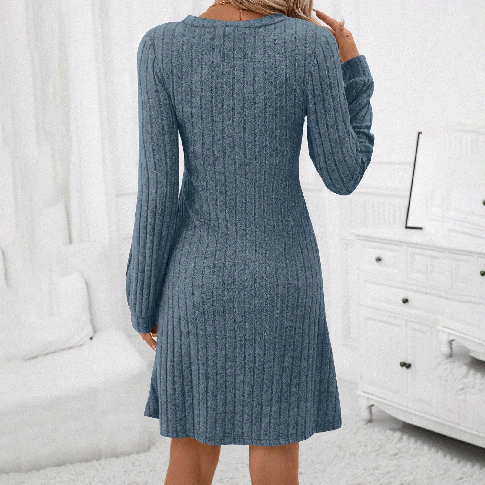 Textured Long Sleeve Sweater Dress with Relaxed Contemporary Silhouette