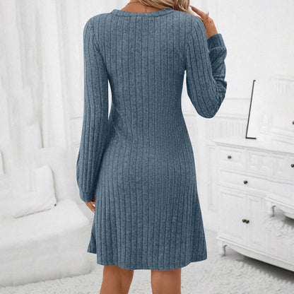 Textured Long Sleeve Sweater Dress with Relaxed Contemporary Silhouette