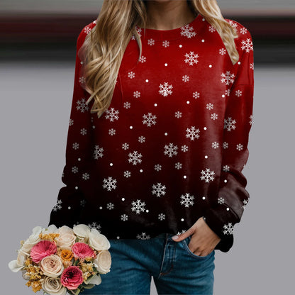 Women's Snowflake Pattern Crew Neck Sweatshirt for Cozy Seasonal Casual Everyday Style
