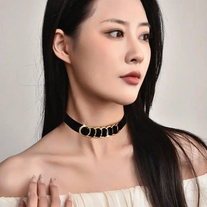 Velvet Link Choker Necklace for Gothic Minimalist Alternative Fashion Styling