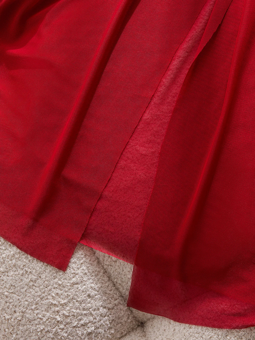 Dramatic Red Sheer Mesh Maxi Nightgown Set with Ruffled Neckline