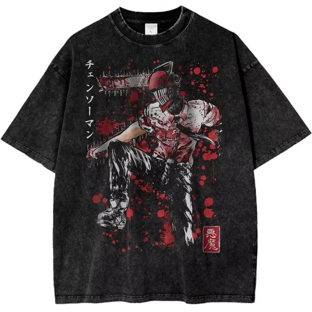 Anime Energy Aura Oversized Vintage Streetwear Graphic Cotton T-Shirt