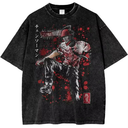 Anime Energy Aura Oversized Vintage Streetwear Graphic Cotton T-Shirt