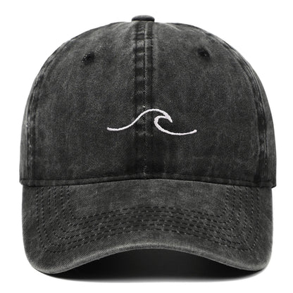 Vintage Washed Curved Brim Baseball Cap with Minimal Wave Embroidery for Casual Streetwear Style
