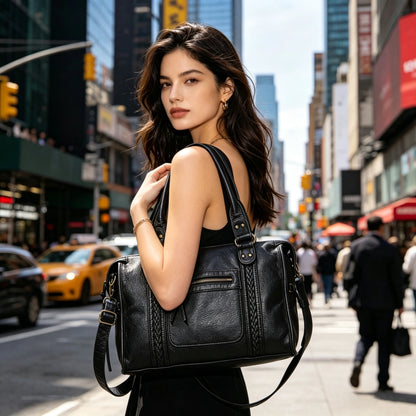 Vintage Inspired Soft PU Leather Tote Bag with Adjustable Shoulder Strap