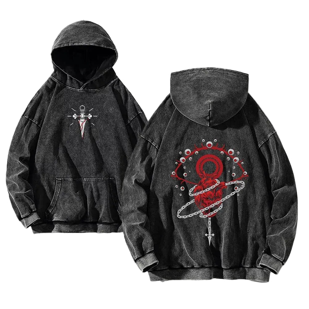 Anime Cosmic Symbol Hoodie with Retro Manga Streetwear Design