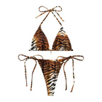Fierce Tiger Print Triangle String Bikini with Adjustable Ties