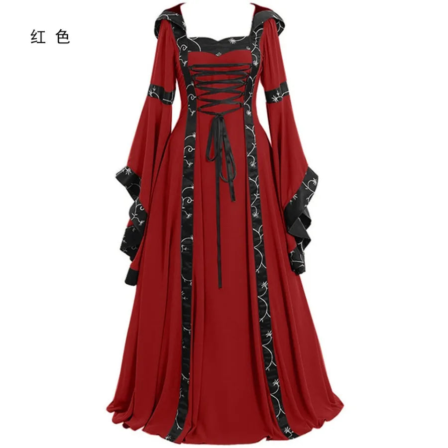 Vintage Inspired Lace-Up Gothic Princess Gown with Dramatic Sleeves