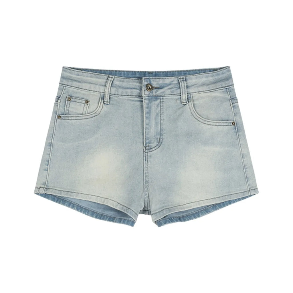 Women's High Rise Vintage Inspired Denim Style Shorts with Button Front Casual Streetwear Fit