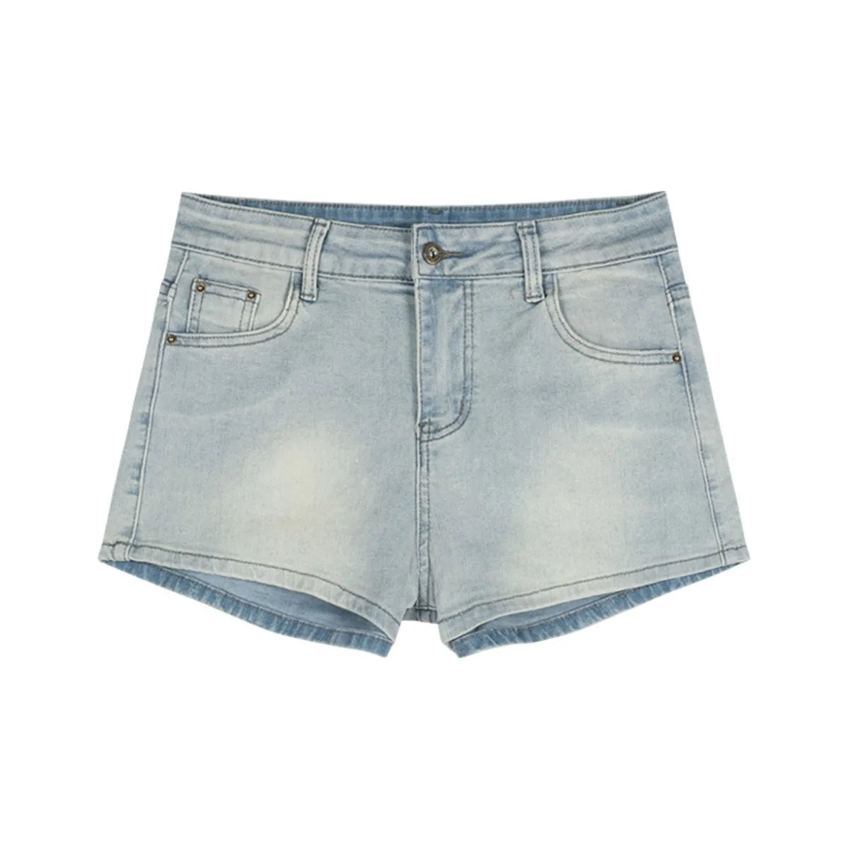 Women's High Rise Vintage Inspired Denim Style Shorts with Button Front Casual Streetwear Fit