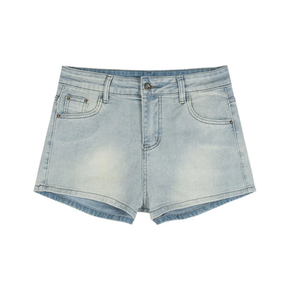 Women's High Rise Vintage Inspired Denim Style Shorts with Button Front Casual Streetwear Fit