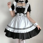 Complete Black and White Fox Maid Cosplay Set with Plush Paws, Tail, and Ear Headband