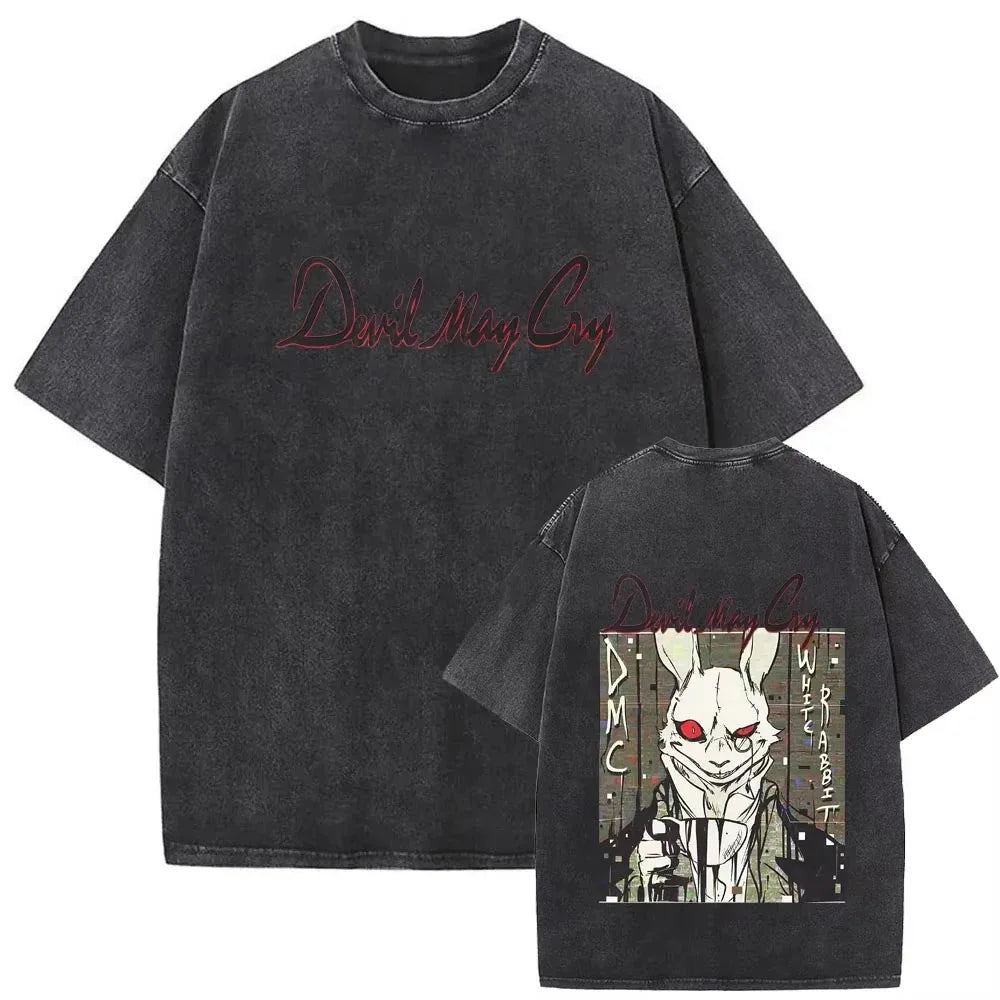 Minimal Dark Anime Oversized Vintage Washed Back Print Streetwear T-Shirt
