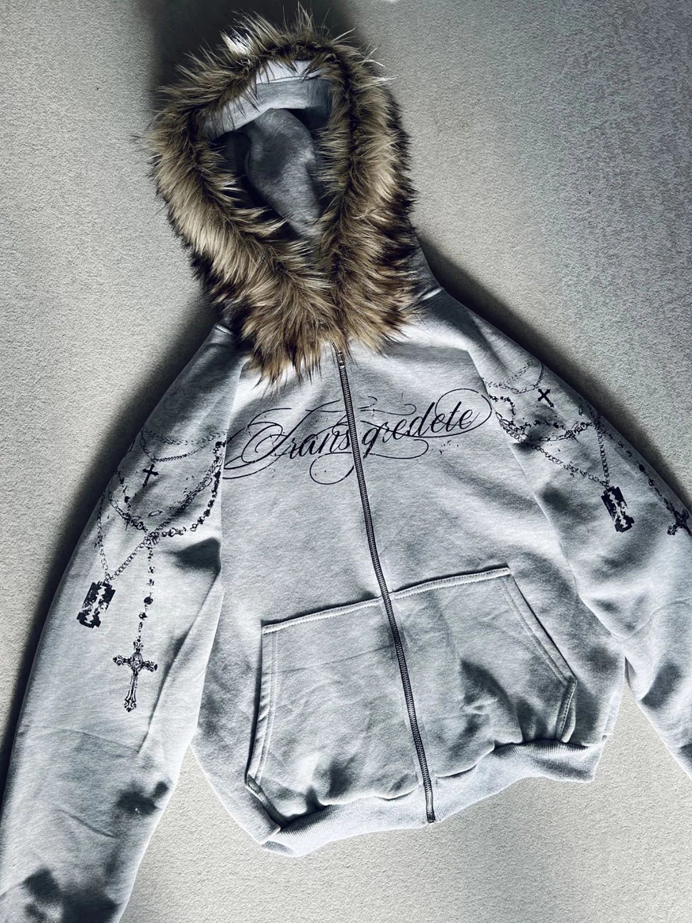 Cropped Anime Goth Zip Hoodie With Distressed Streetwear Aesthetic