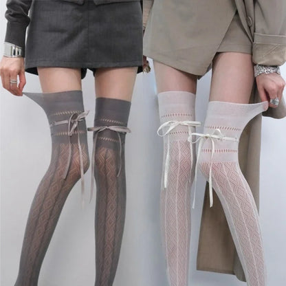 Sheer Thigh High Stockings with Decorative Strap Detail and Lightweight Stretch Construction