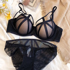 Chartreuse Strappy Cutout Underwire Bra and Sheer Mesh Panty Set
