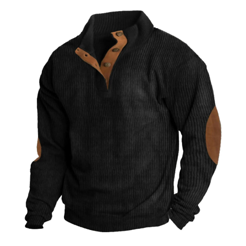 Men's Stand Collar Button Detail Relaxed Knit Streetwear Sweater Pullover