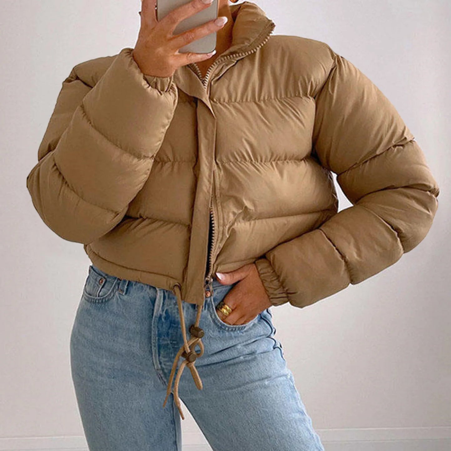 Women's Cropped Quilted Puffer Jacket with Relaxed Contemporary Winter Streetwear Style