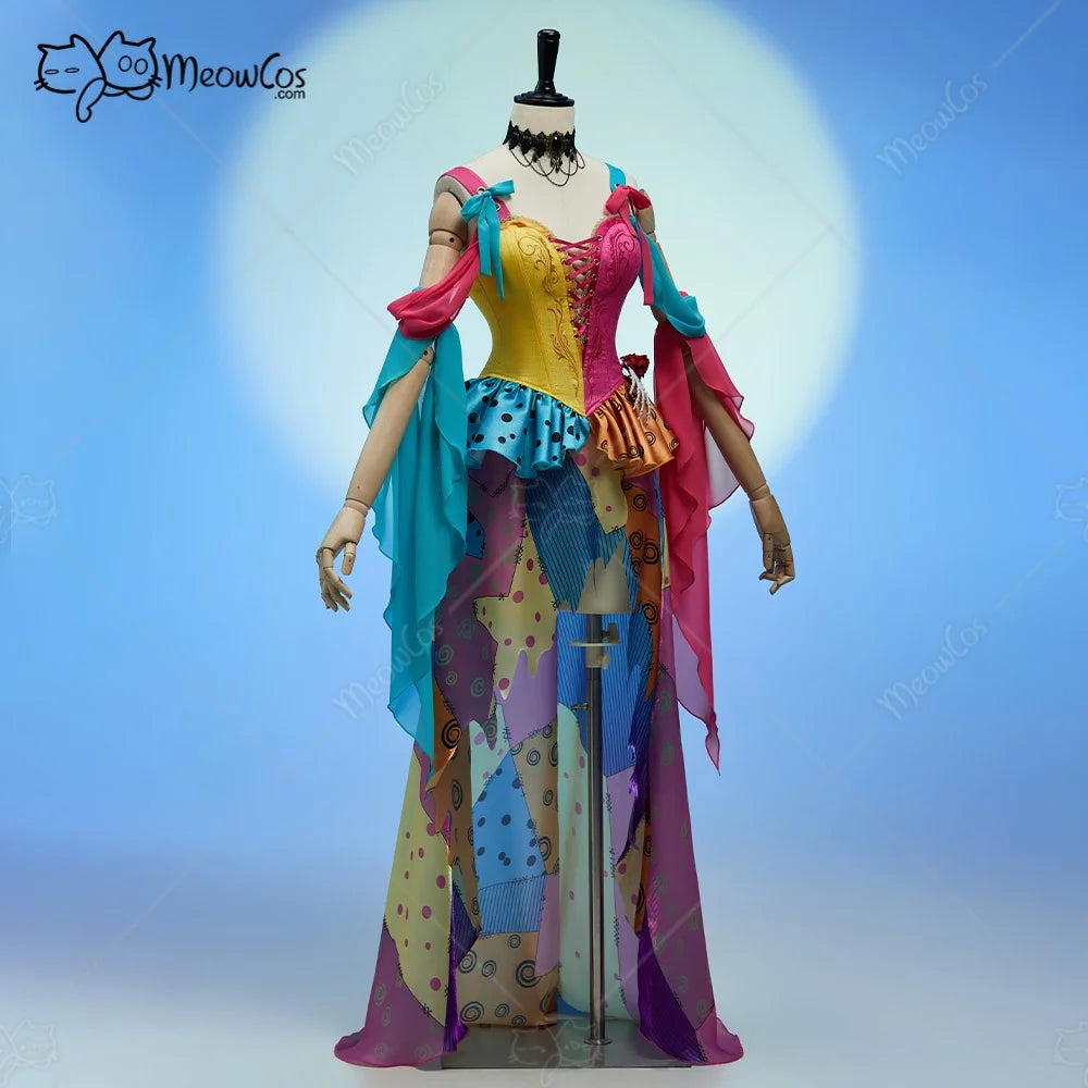 Women's Patchwork Corset and Irregular Skirt Costume Set with Coordinated Accessories