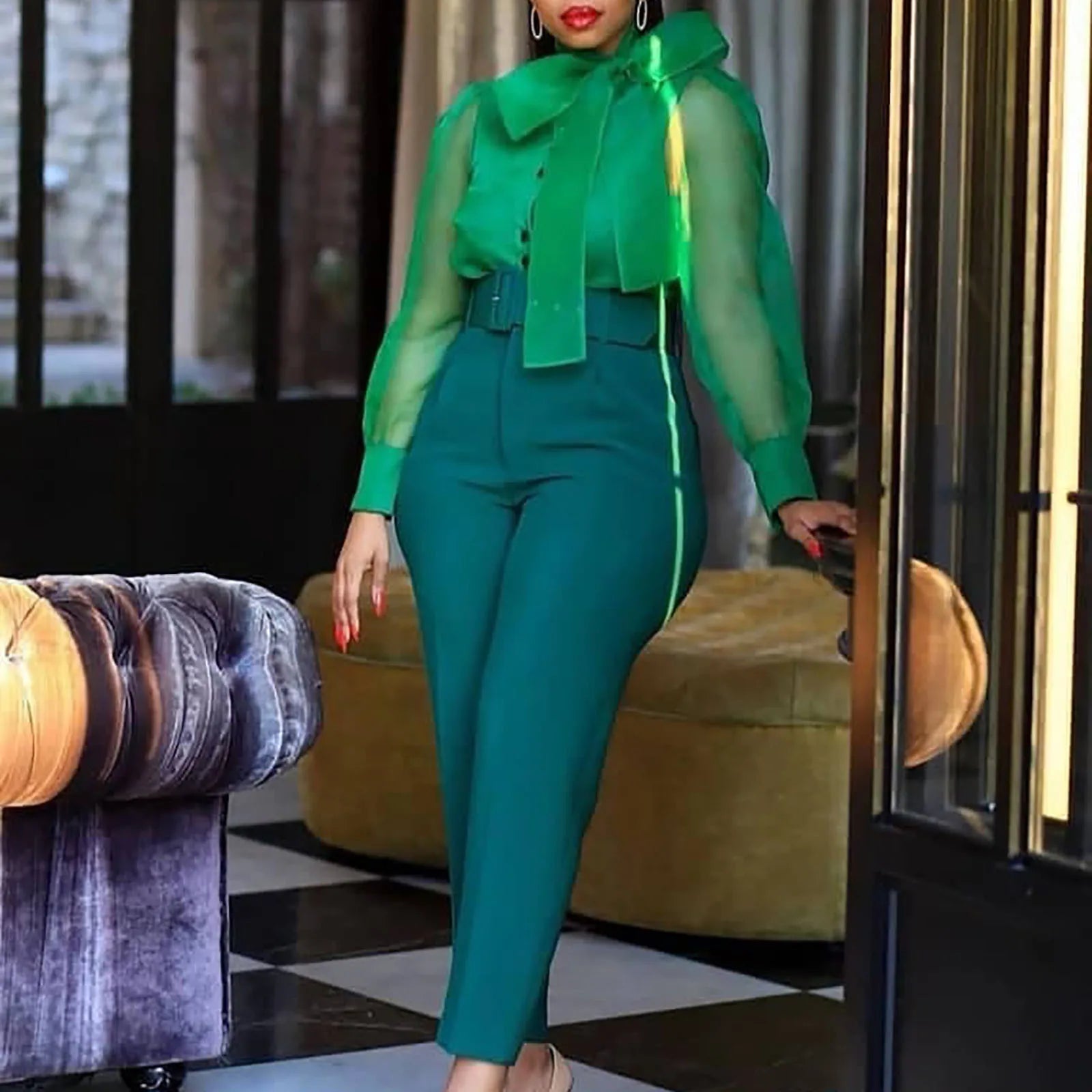 Women's High Waist Tailored Slim Fit Casual Trousers with Straight Leg Design
