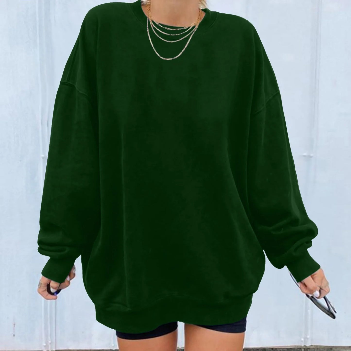 Women's Oversized Drop Shoulder Pullover Sweatshirt for Relaxed Everyday Casual Streetwear Style