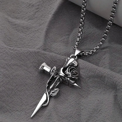 Vintage Rose Cross Pendant Necklace for Gothic Punk and Alternative Fashion