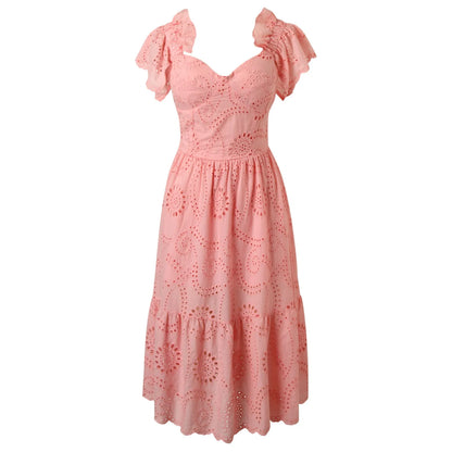 Romantic Off Shoulder Ruffle Trim Alternative Fashion Midi Dress