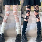 Distressed Over The Knee Fishnet Stockings Punk Y2K Alternative Hosiery