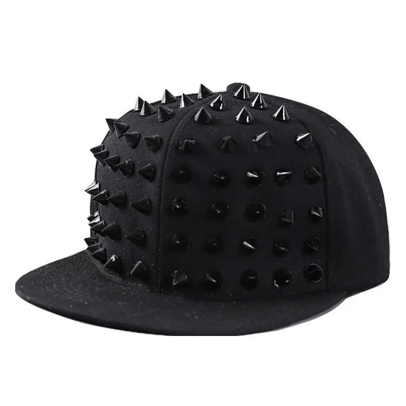 Studded Flat Brim Baseball Cap with Decorative Rivet Details for Y2K Streetwear Fashion