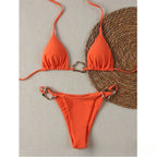 Rich Teal Triangle Bikini with Delicate Metallic Ring Details