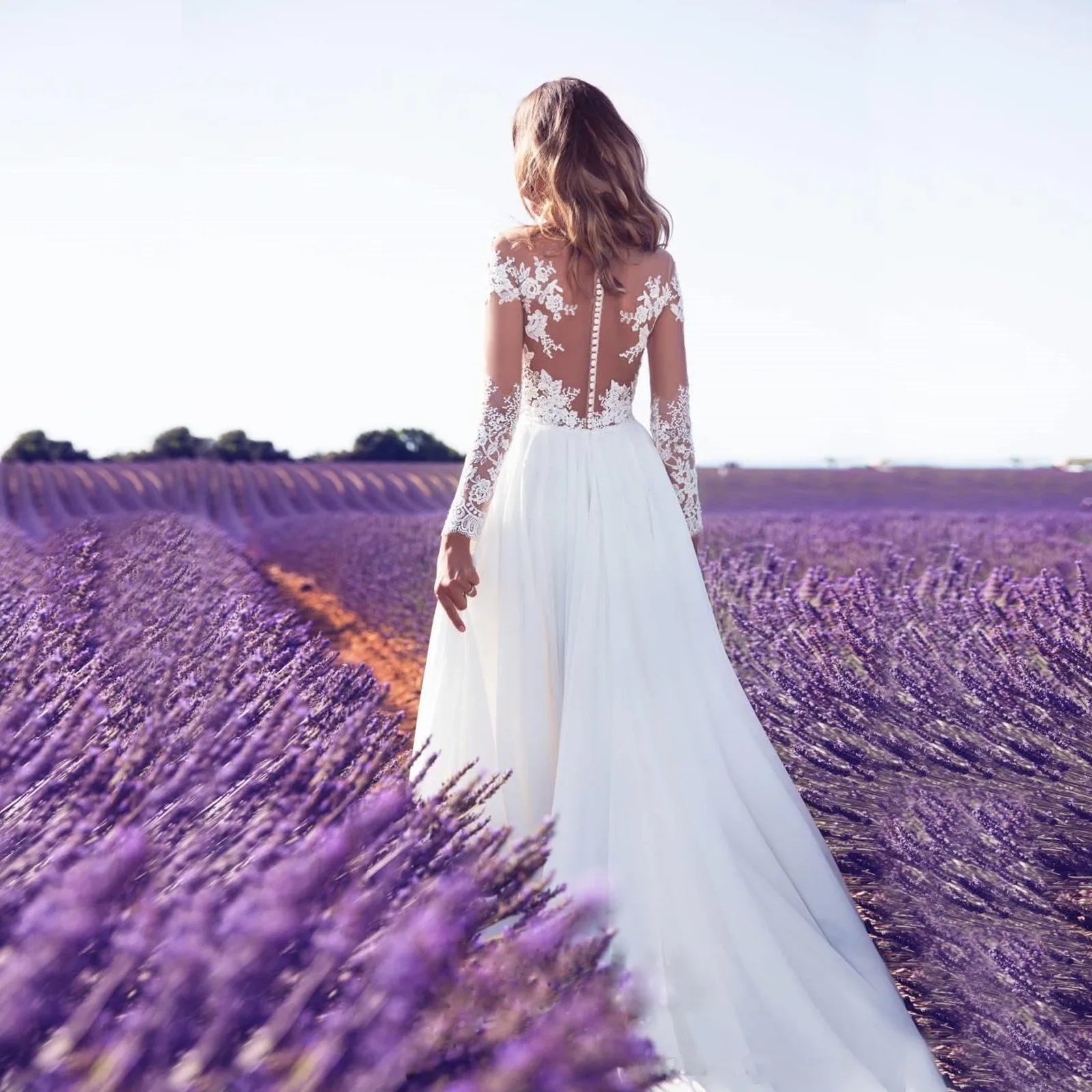 Flowing Lace Bodice Maxi Dress With Sheer Detail And Side Slit