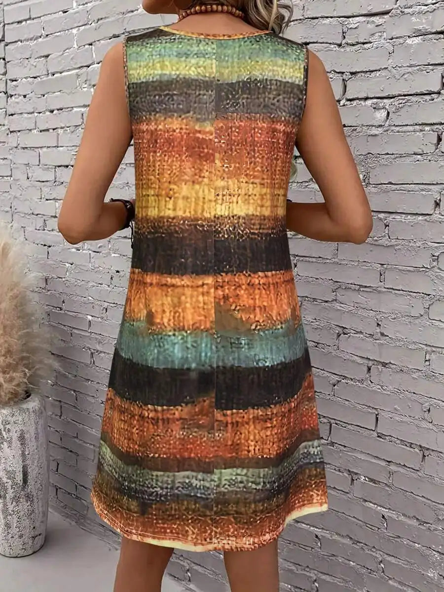 Striped Sleeveless Mini Dress With Relaxed A-Line Beachwear Inspired Silhouette