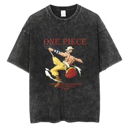 Oversized Anime-Inspired Vintage Graphic Tee with Manga Streetwear Illustration Style