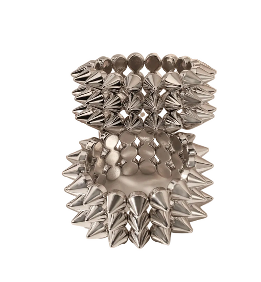Silver Spike Cuff Bracelet Set for Punk Gothic Alternative Fashion