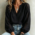 Elegant Eyelet Embroidery V-Neck Blouse with Voluminous Balloon Sleeves