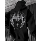 Dark Anime Gothic Hoodie with Manga-Inspired Winged Sword Artwork