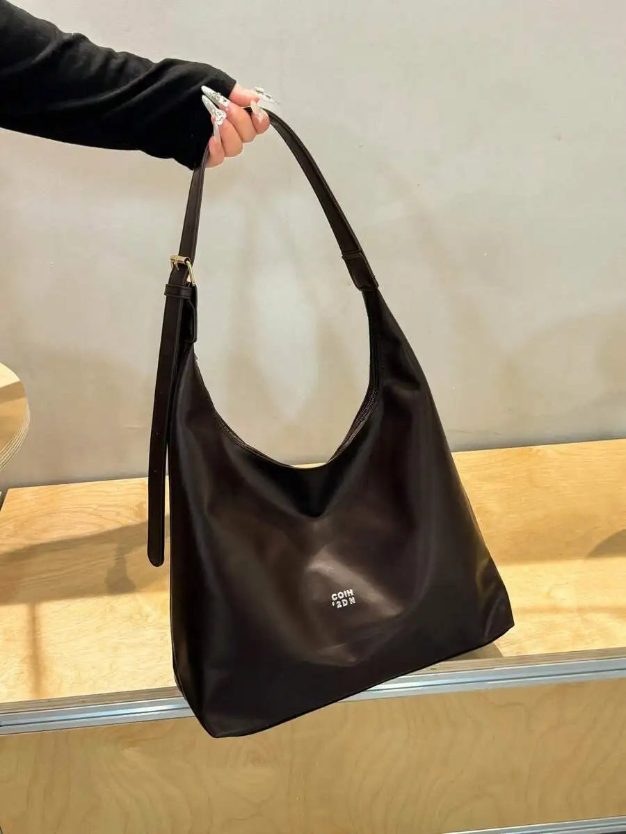 Large Slouchy Faux Leather Hobo Tote Bag with Relaxed Shoulder Design
