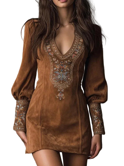Vintage Embroidered Bohemian Inspired Relaxed Fit Alternative Mini Dress