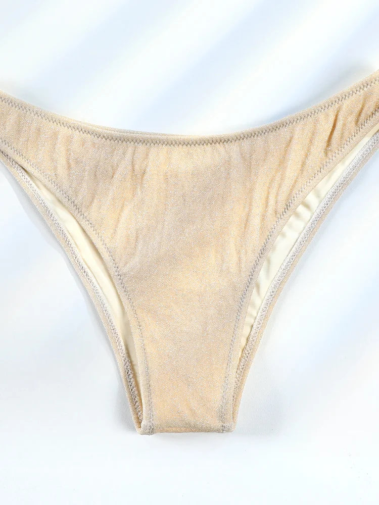 Shimmering Champagne Scoop Neck Bralette Bikini Set