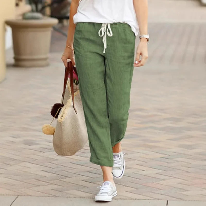 Women's High-Waist Drawstring Straight-Leg Casual Sweatpants with Relaxed Everyday Comfort Fit