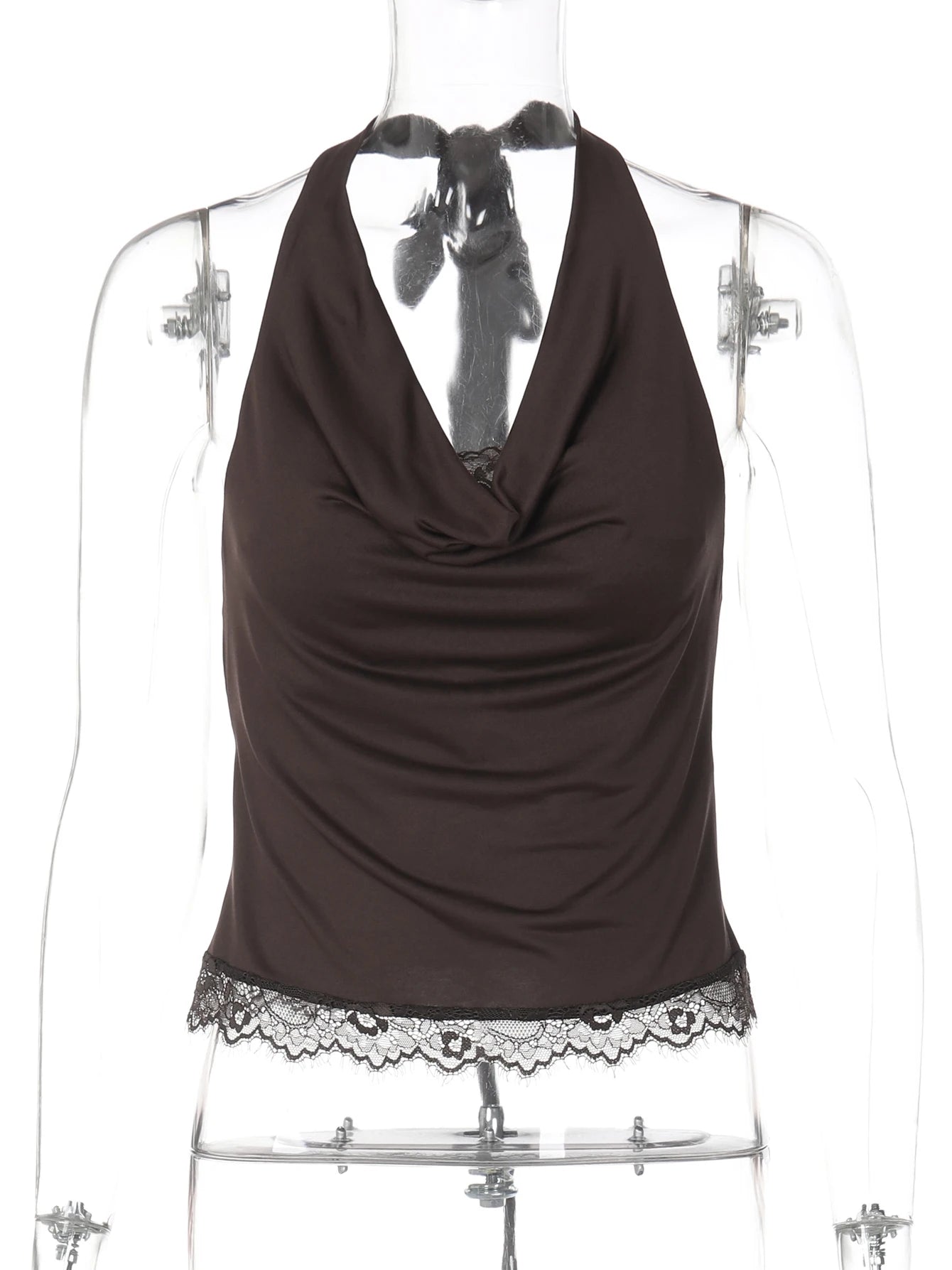 Ruffle Halter Lace-Up Backless Crop Top with Slim Fit Y2K Streetwear Style