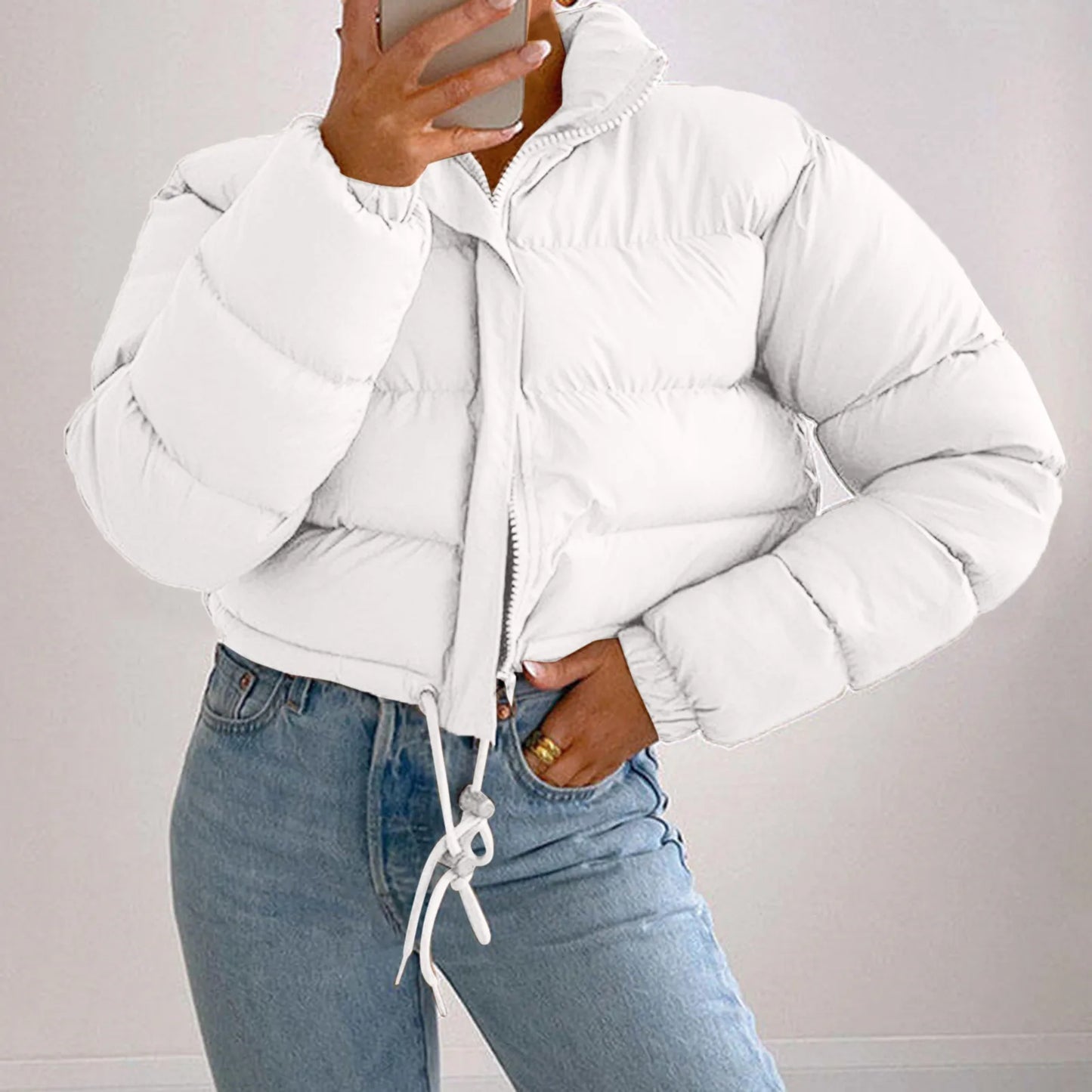 Women's Cropped Quilted Puffer Jacket with Relaxed Contemporary Winter Streetwear Style