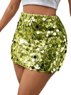 Stretch Sequin Bodycon Mini Skirt with High Shine Party Silhouette