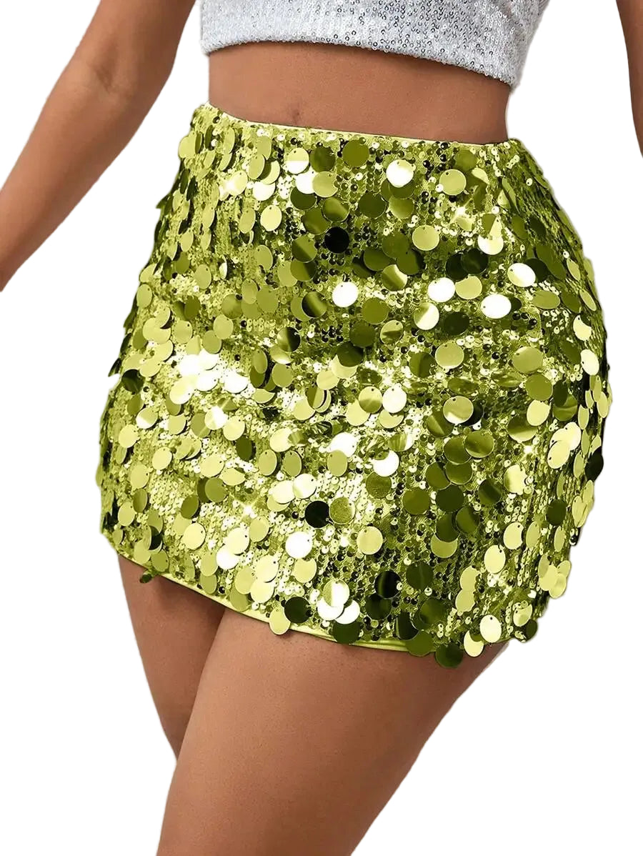 Stretch Sequin Bodycon Mini Skirt with High Shine Party Silhouette