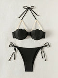 Structured Seashell Underwire Bikini with Pearl-Embellished Straps